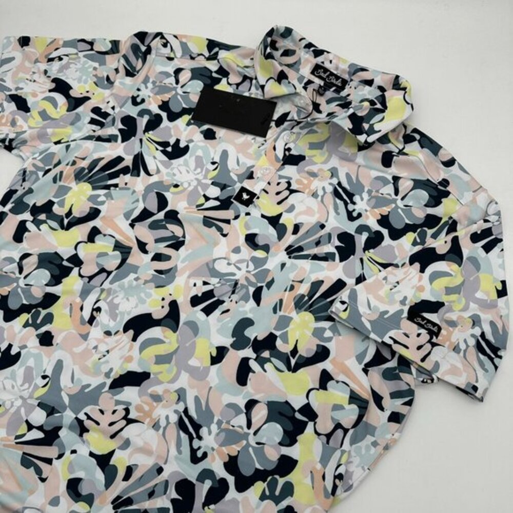 Bad Birdie Men's Abstract Floral Performance Golf Polo, Size L, Savannah Swing